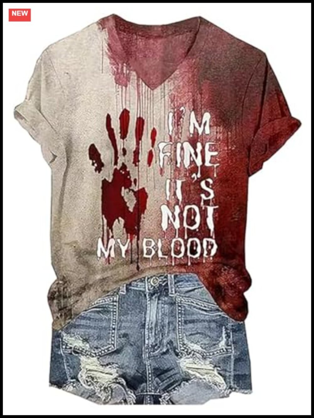 Bloody Halloween V-Neck T-Shirt Women Problem Solved Blood Splatter Horror Tee